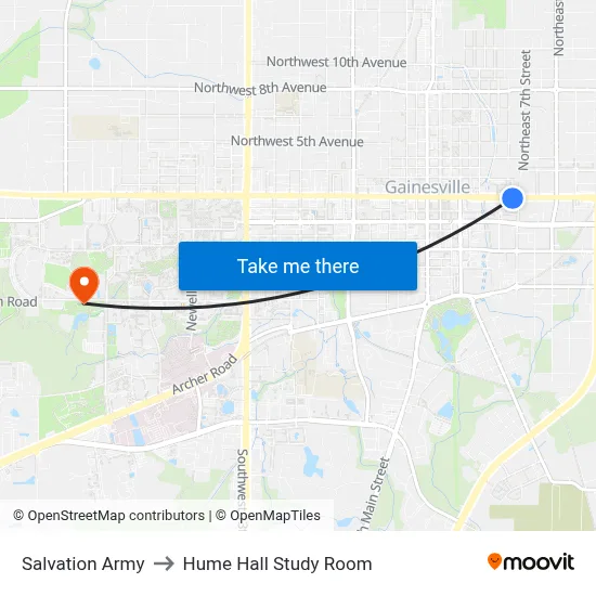 Salvation Army to Hume Hall Study Room map