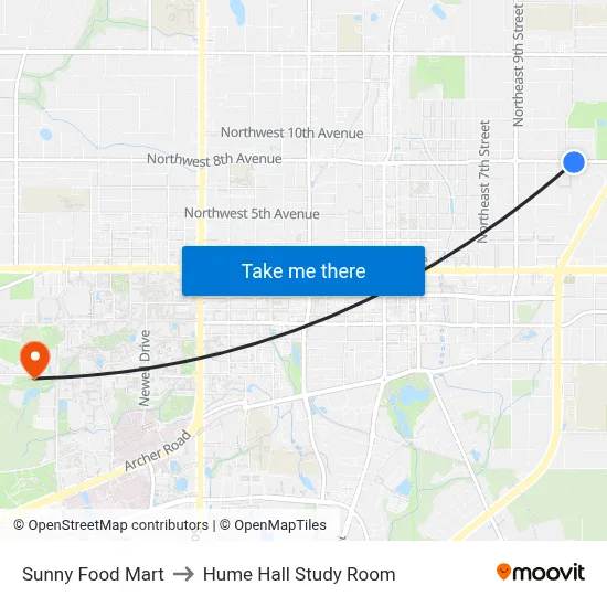 Sunny Food Mart to Hume Hall Study Room map