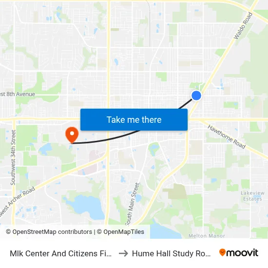 Mlk Center And Citizens Field to Hume Hall Study Room map