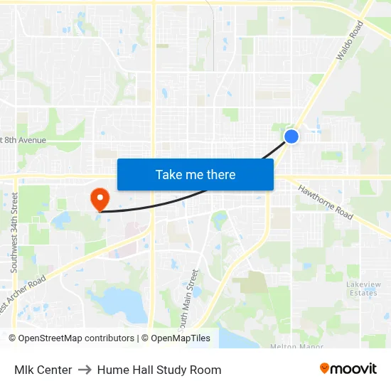 Mlk Center to Hume Hall Study Room map