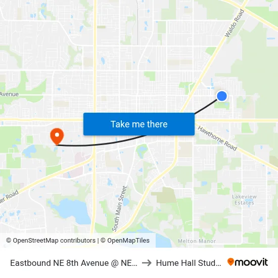 Eastbound NE 8th Avenue @ NE 22nd Street to Hume Hall Study Room map