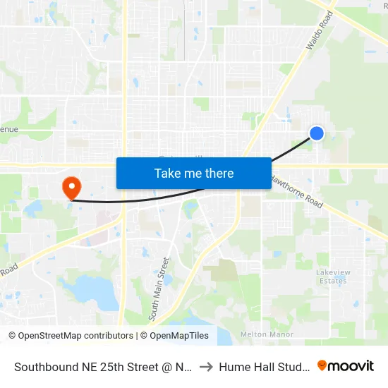 Southbound NE 25th Street @ NE 8th Avenue to Hume Hall Study Room map