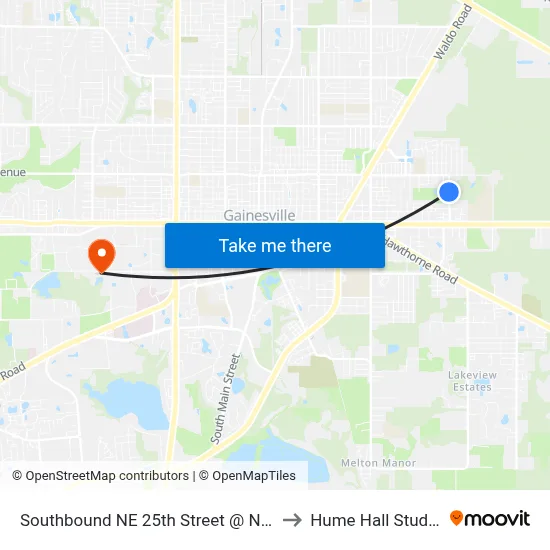 Southbound NE 25th Street @ NE 6th Avenue to Hume Hall Study Room map