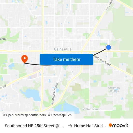 Southbound NE 25th Street @ NE 3rd Place to Hume Hall Study Room map