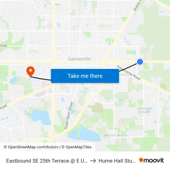 Eastbound SE 25th Terrace @ E University Avenue to Hume Hall Study Room map