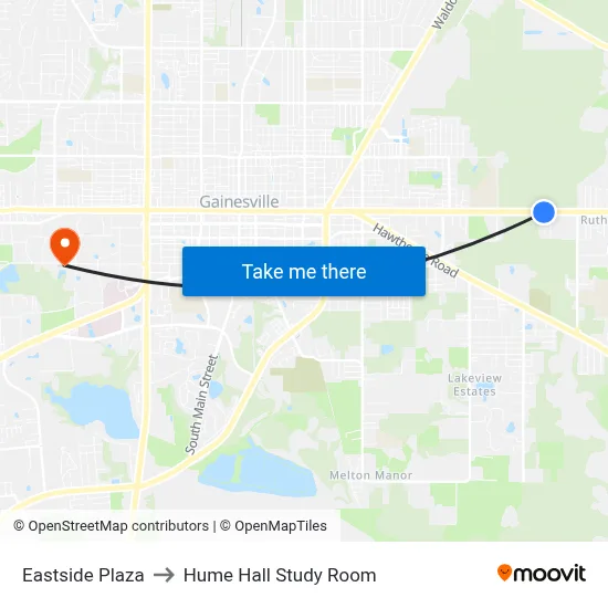 Eastside Plaza to Hume Hall Study Room map