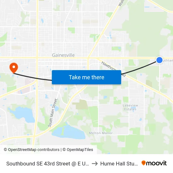 Southbound SE 43rd Street @ E University Avenue to Hume Hall Study Room map
