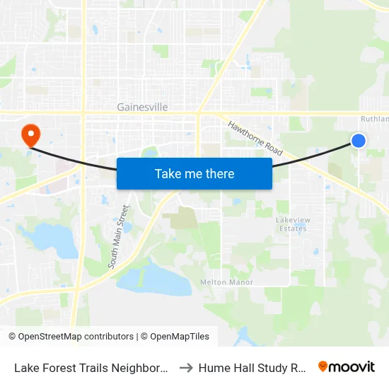 Lake Forest Trails Neighborhood to Hume Hall Study Room map