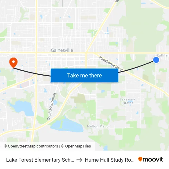 Lake Forest Elementary School to Hume Hall Study Room map