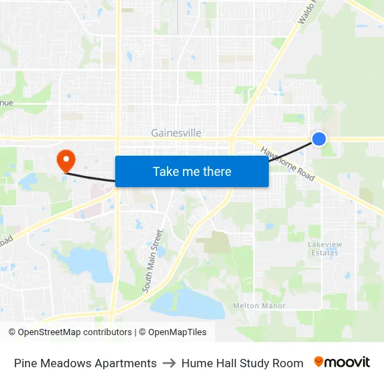 Pine Meadows Apartments to Hume Hall Study Room map