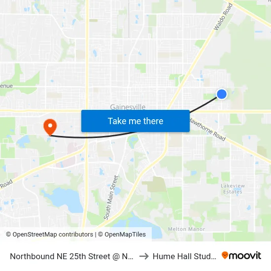 Northbound NE 25th Street @ NE 6th Avenue to Hume Hall Study Room map