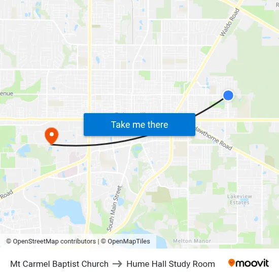 Mt Carmel Baptist Church to Hume Hall Study Room map