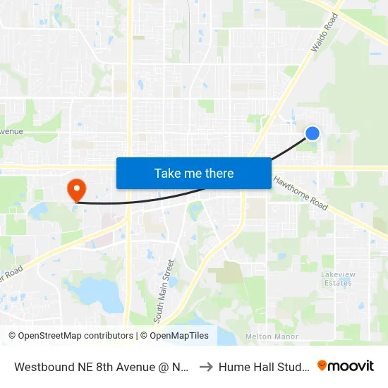 Westbound NE 8th Avenue @ NE 23nd Street to Hume Hall Study Room map