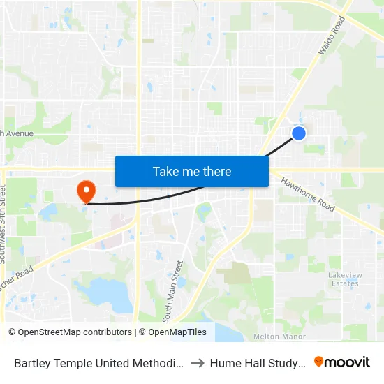 Bartley Temple United Methodist Church to Hume Hall Study Room map
