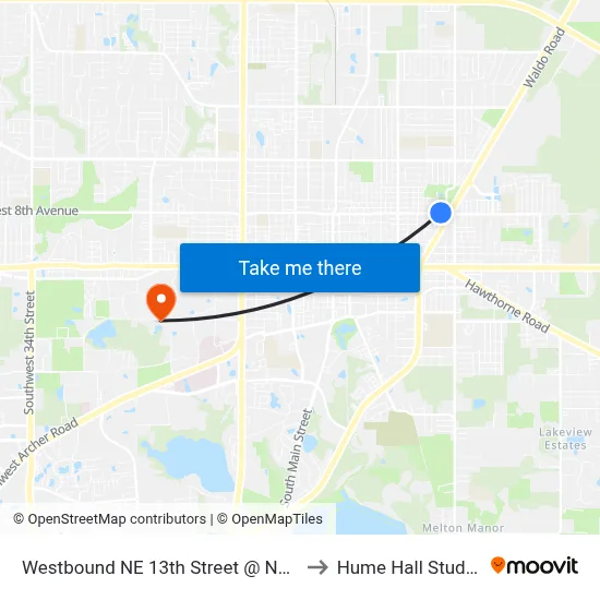 Westbound NE 13th Street @ NE 8th Avenue to Hume Hall Study Room map