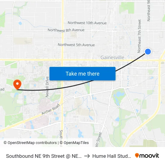 Southbound NE 9th Street @ NE 3rd Avenue to Hume Hall Study Room map