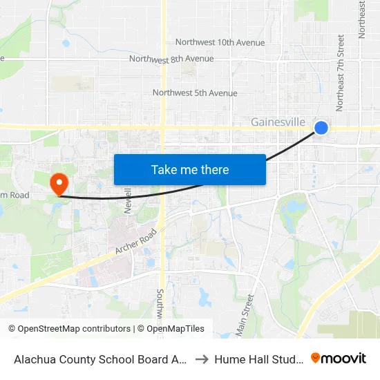 Alachua County School Board Administration to Hume Hall Study Room map