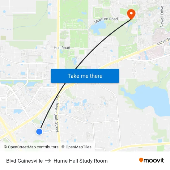 Blvd Gainesville to Hume Hall Study Room map