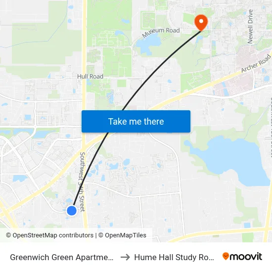 Greenwich Green Apartments to Hume Hall Study Room map