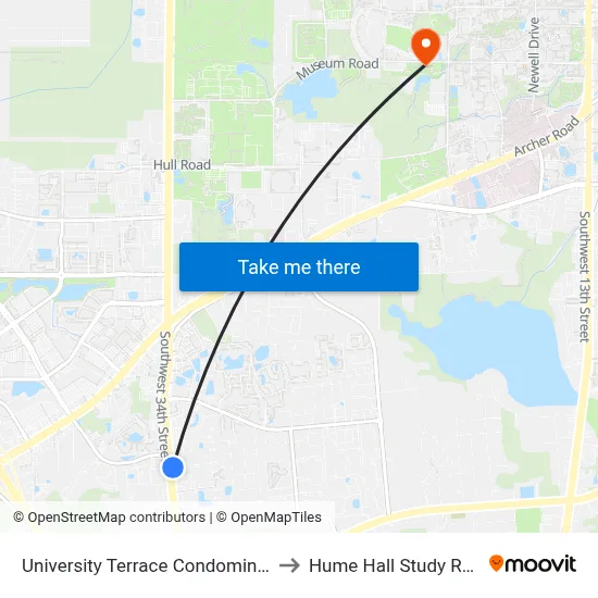 University Terrace Condominiums to Hume Hall Study Room map