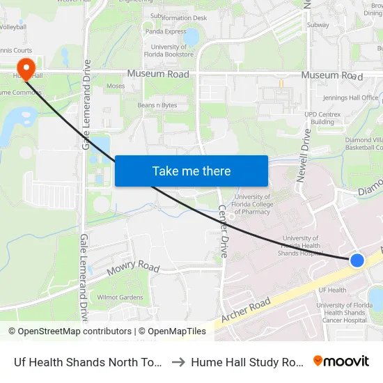 Uf Health Shands North Tower to Hume Hall Study Room map