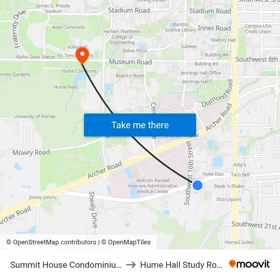 Summit House Condominiums to Hume Hall Study Room map