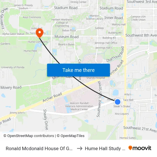 Ronald Mcdonald House Of Gainesville to Hume Hall Study Room map