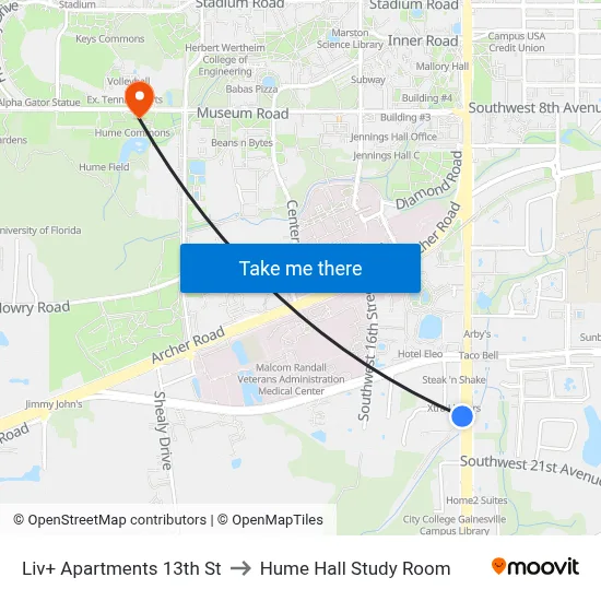 Liv+ Apartments 13th St to Hume Hall Study Room map
