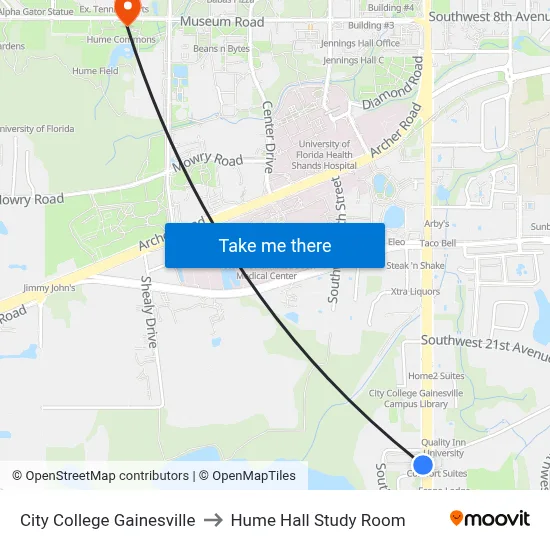 City College Gainesville to Hume Hall Study Room map