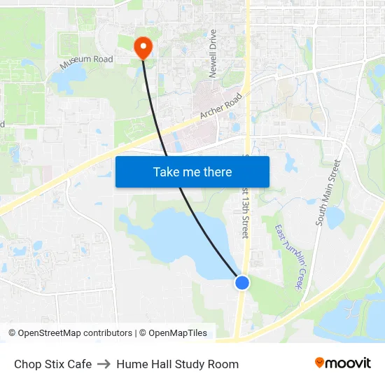 Chop Stix Cafe to Hume Hall Study Room map