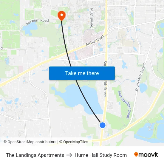 The Landings Apartments to Hume Hall Study Room map