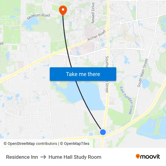 Residence Inn to Hume Hall Study Room map