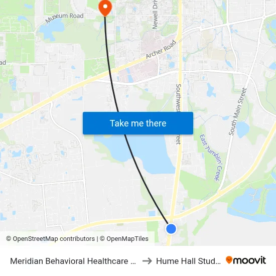 Meridian Behavioral Healthcare (Northbound) to Hume Hall Study Room map