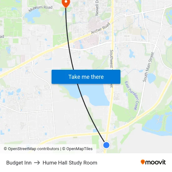 Budget Inn to Hume Hall Study Room map