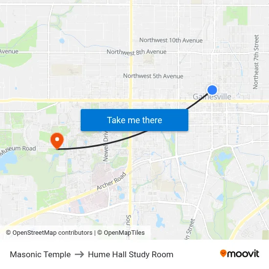 Masonic Temple to Hume Hall Study Room map