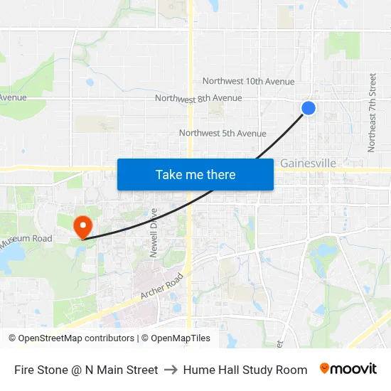 Fire Stone @ N Main Street to Hume Hall Study Room map