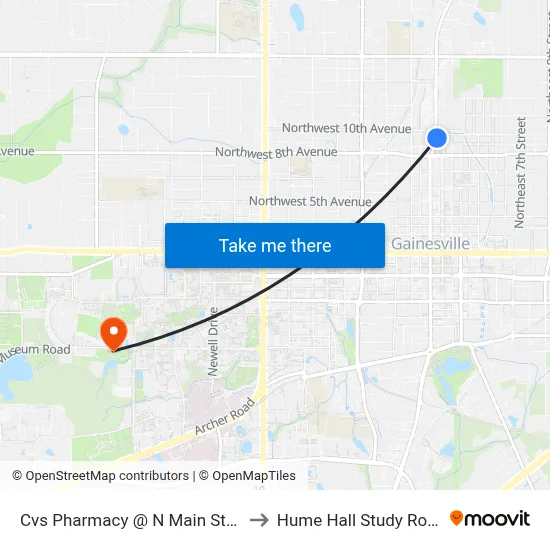 Cvs Pharmacy @ N Main Street to Hume Hall Study Room map