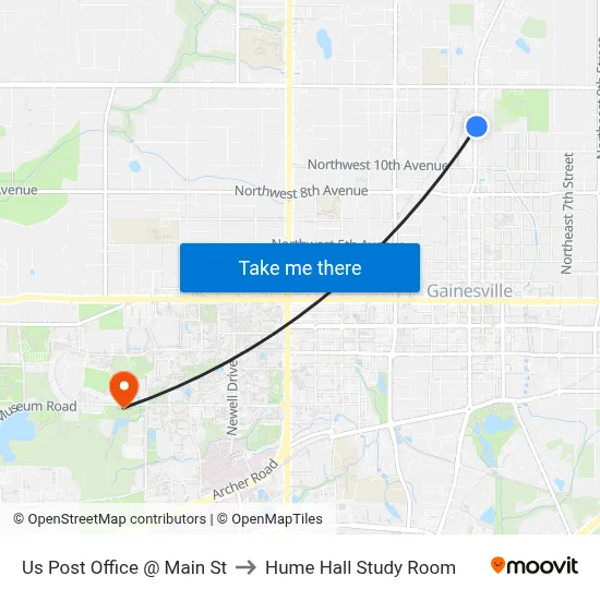 Us Post Office @ Main St to Hume Hall Study Room map