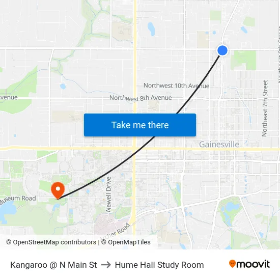 Kangaroo @ N Main St to Hume Hall Study Room map