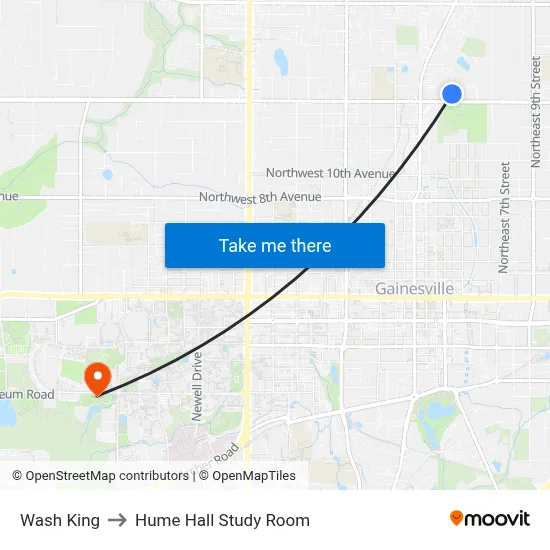Wash King to Hume Hall Study Room map
