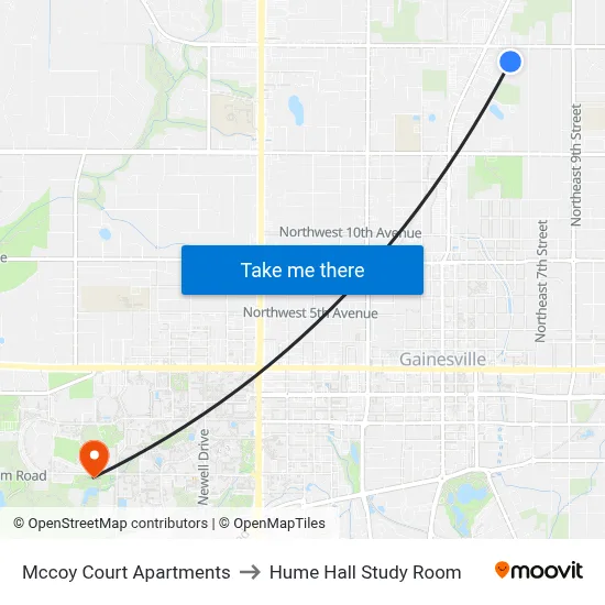 Mccoy Court Apartments to Hume Hall Study Room map