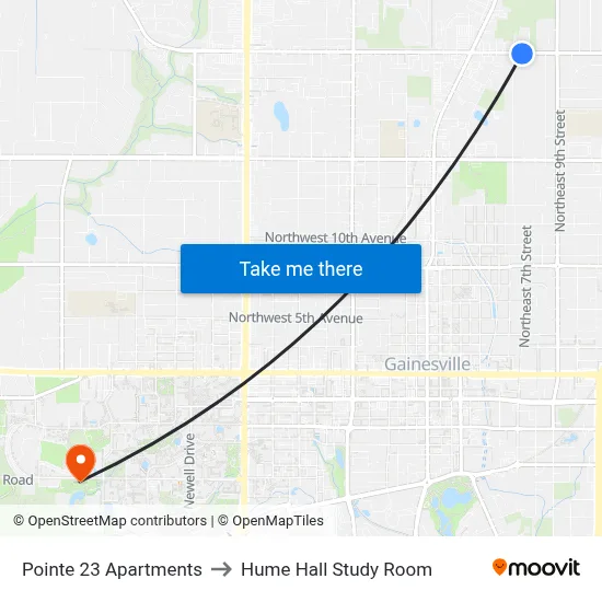 Pointe 23 Apartments to Hume Hall Study Room map
