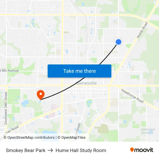 Smokey Bear Park to Hume Hall Study Room map