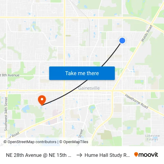 NE 28th Avenue @ NE 15th Street to Hume Hall Study Room map