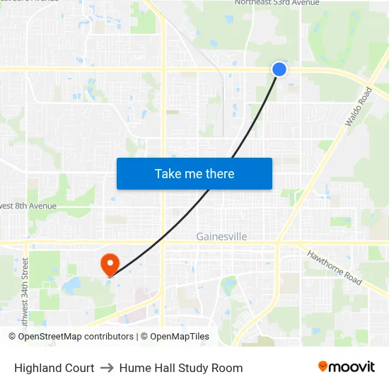 Highland Court to Hume Hall Study Room map