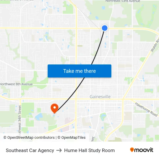 Southeast Car Agency to Hume Hall Study Room map