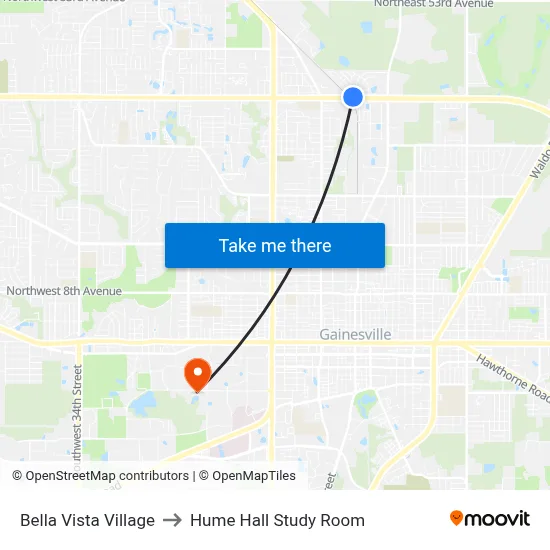 Bella Vista Village to Hume Hall Study Room map