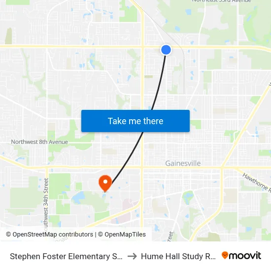 Stephen Foster Elementary School to Hume Hall Study Room map