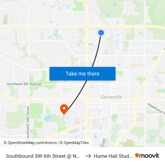 Southbound SW 6th Street @ NW 36th Avenue to Hume Hall Study Room map
