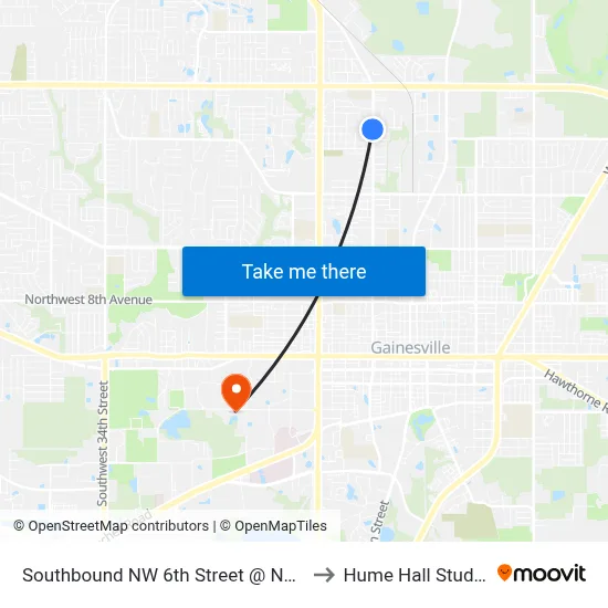Southbound NW 6th Street @ NW 32nd Place to Hume Hall Study Room map